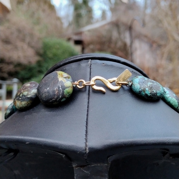 VINTAGE Kenneth Jay Lane Turquoise Nugget Chunky Gemstone Necklace - Picture 4 of 12